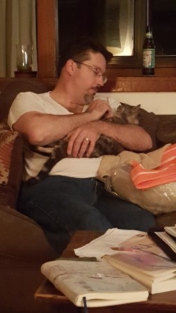Peter listening to Tink on her last day, Nov. 17, 2015